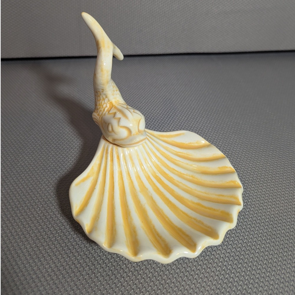 VTG Holland Mold 1974 Signed Ceramic Koi Fish Scallop Shell Soap Trinket Dish